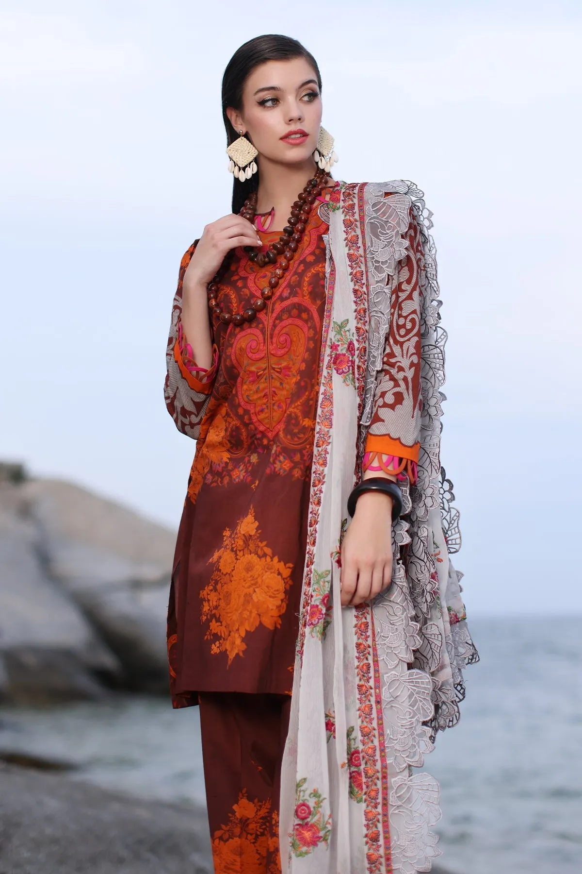 Printed Lawn Shirt with Embroidered Chiffon Dupatta PM4-15, 3 Piece Unstitched