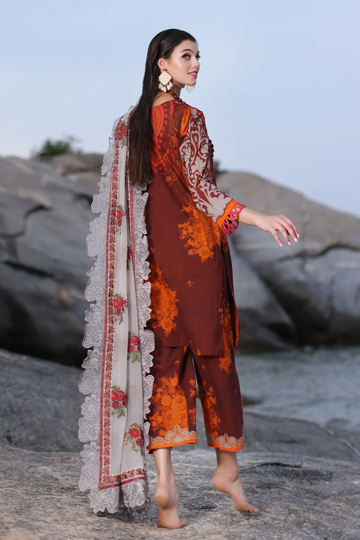 Printed Lawn Shirt with Embroidered Chiffon Dupatta PM4-15, 3 Piece Unstitched