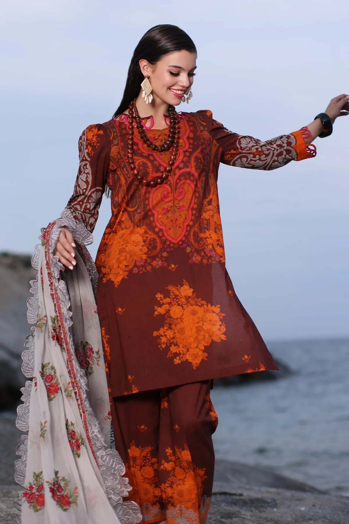 Printed Lawn Shirt with Embroidered Chiffon Dupatta PM4-15, 3 Piece Unstitched