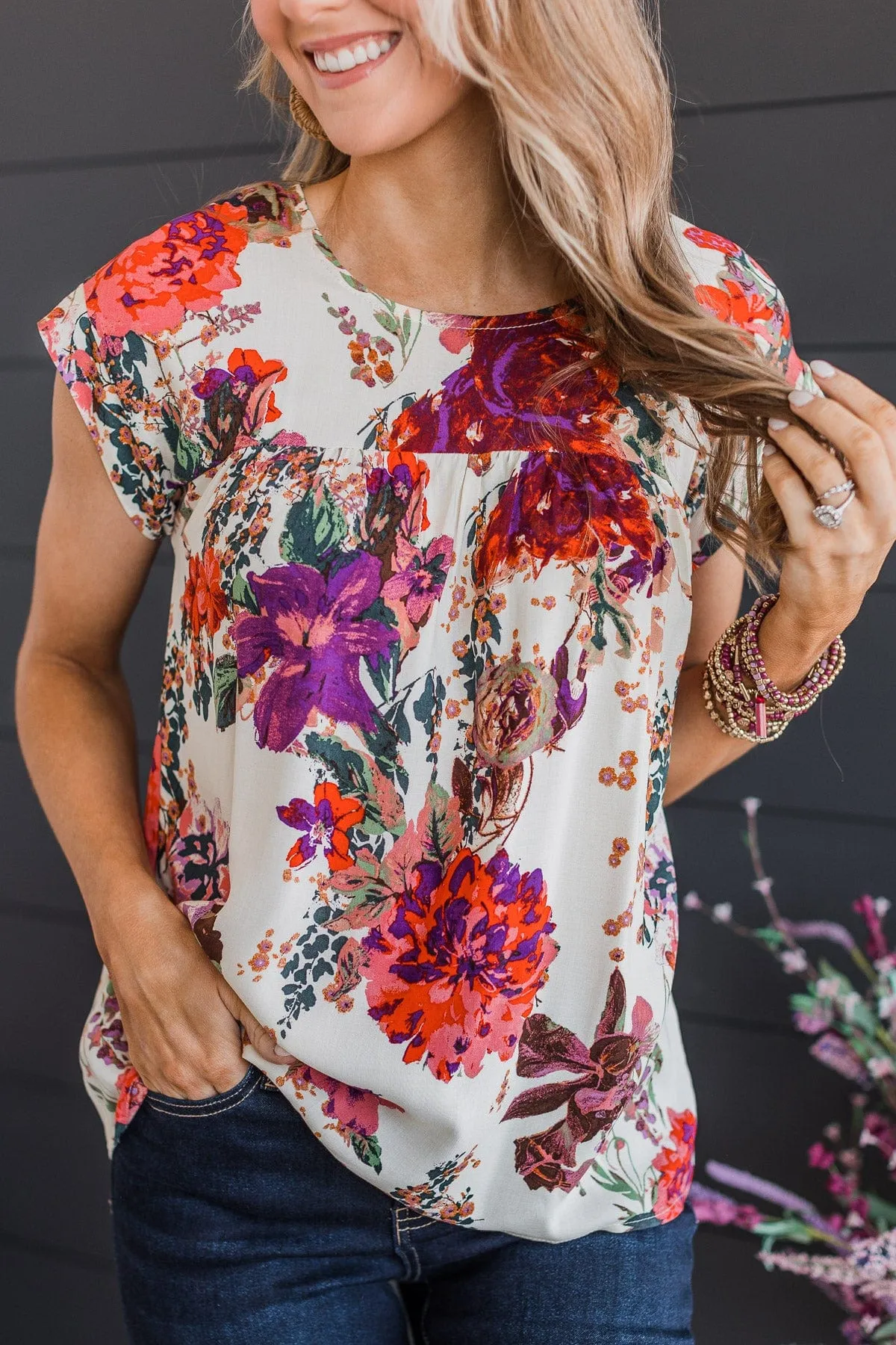 Ivory A Good Thing Floral Blouse