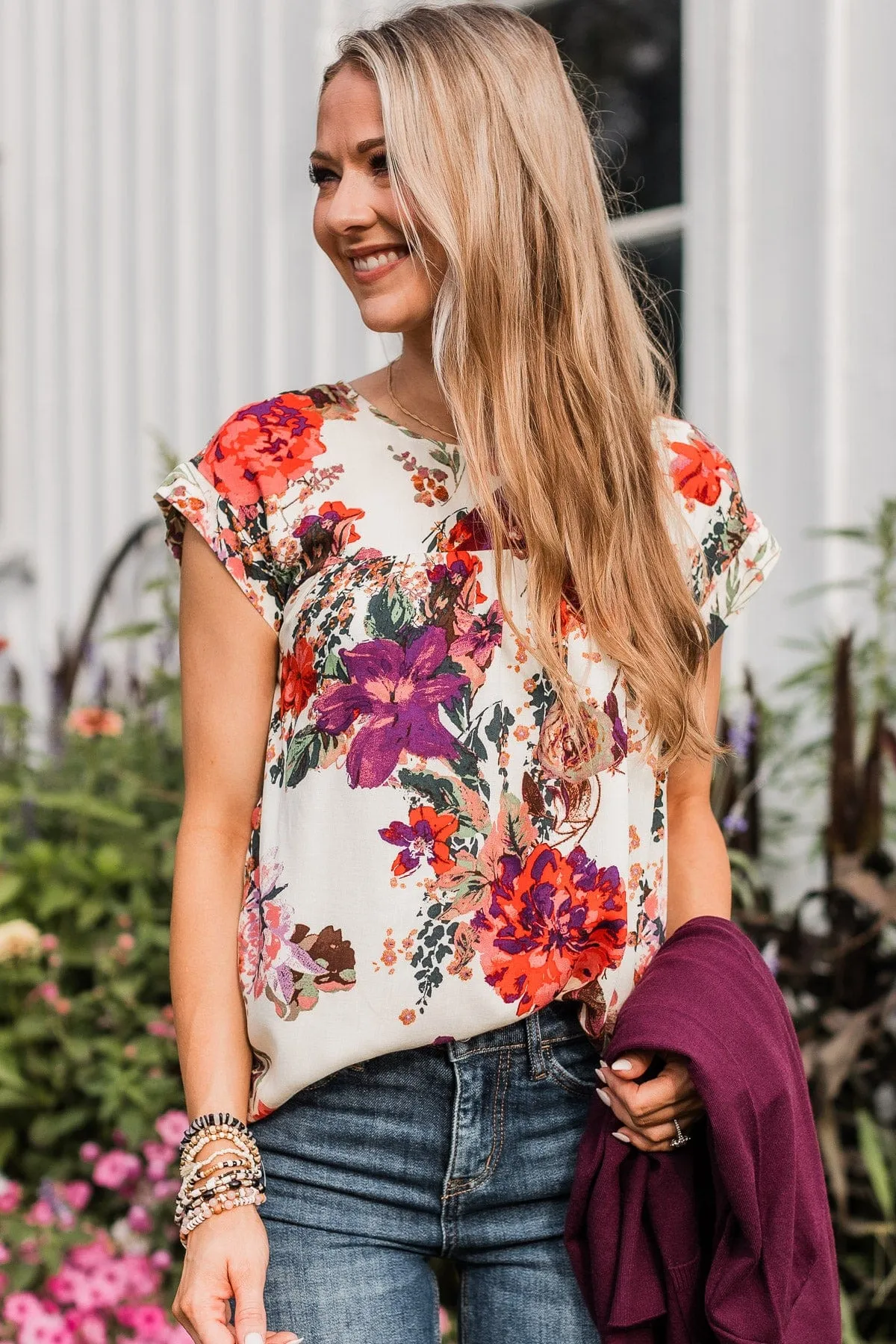 Ivory A Good Thing Floral Blouse