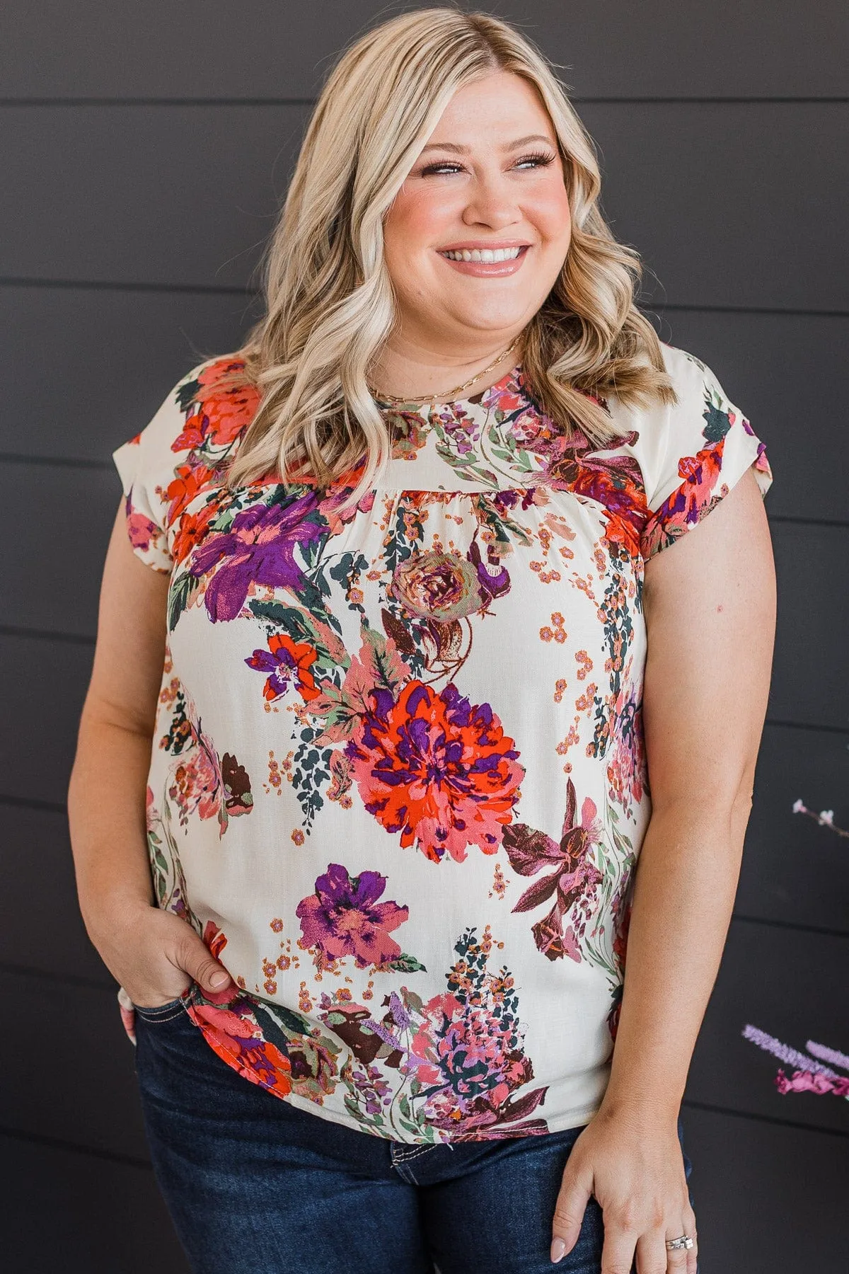 Ivory A Good Thing Floral Blouse