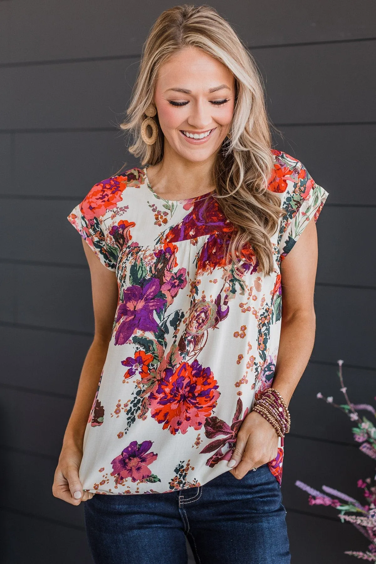 Ivory A Good Thing Floral Blouse