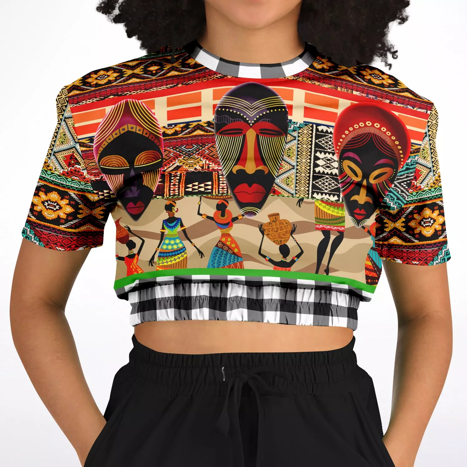 Africa Short Sleeve Cropped Eco-Poly Sweater