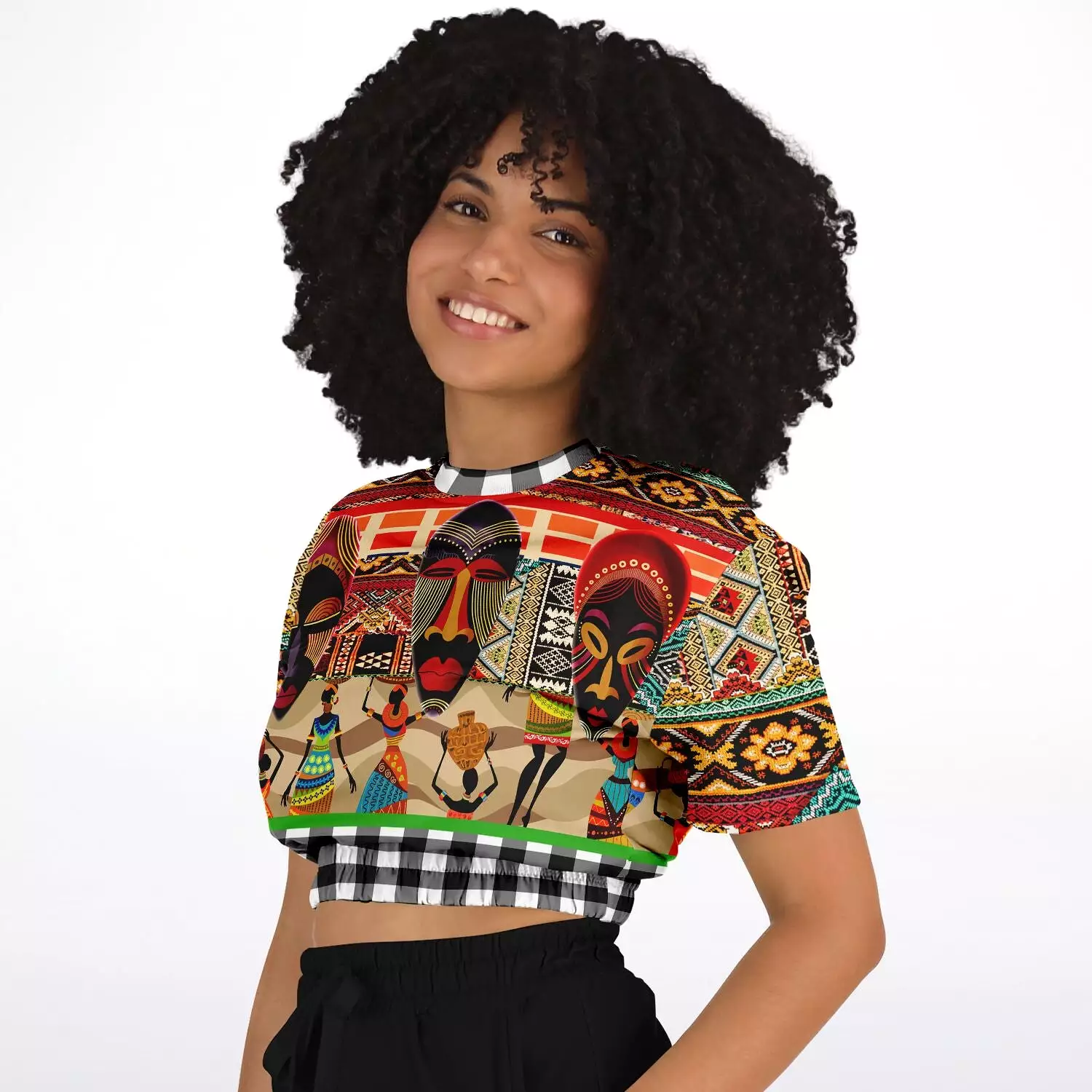 Africa Short Sleeve Cropped Eco-Poly Sweater