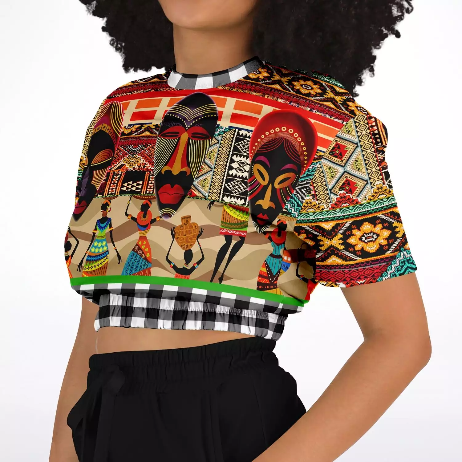 Africa Short Sleeve Cropped Eco-Poly Sweater