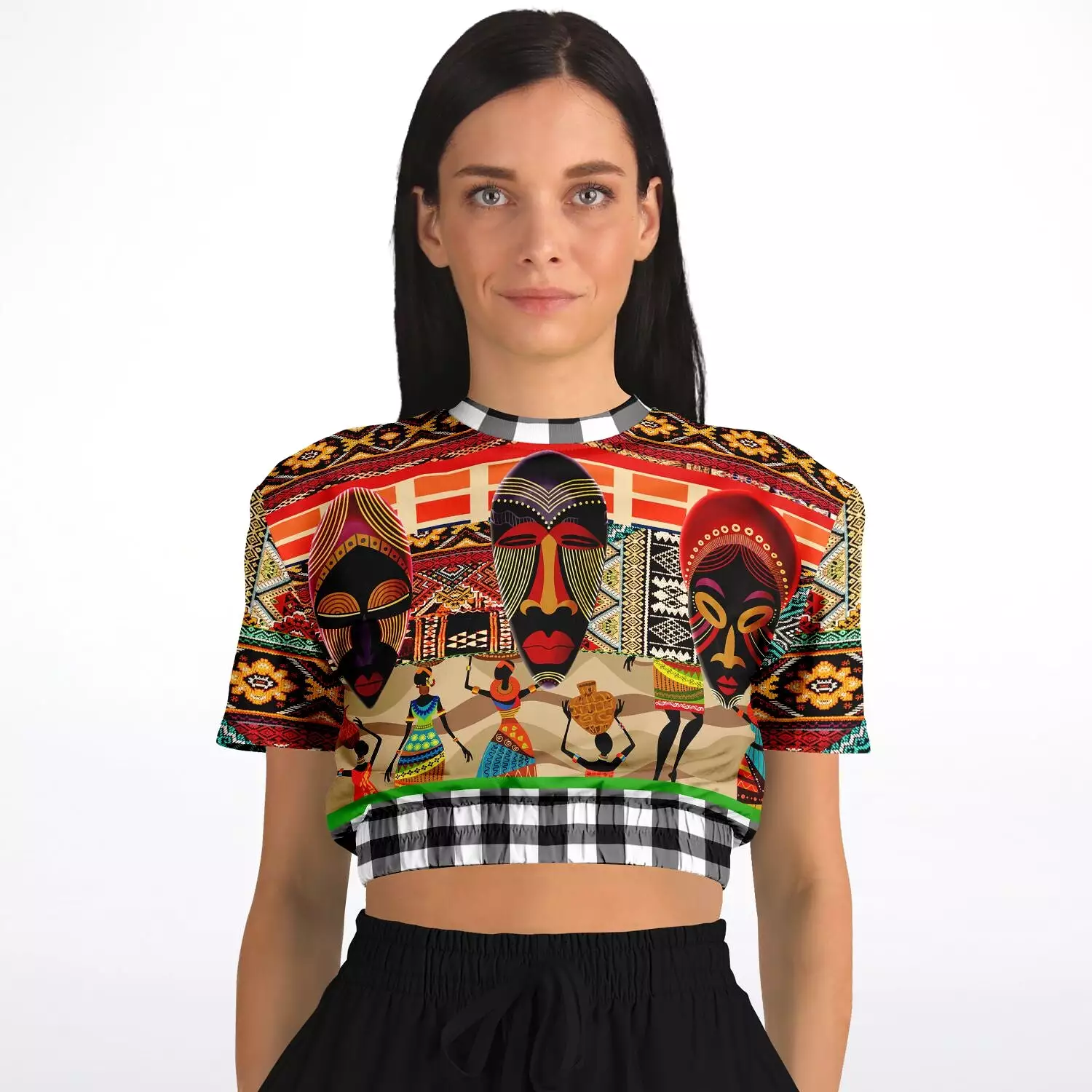 Africa Short Sleeve Cropped Eco-Poly Sweater