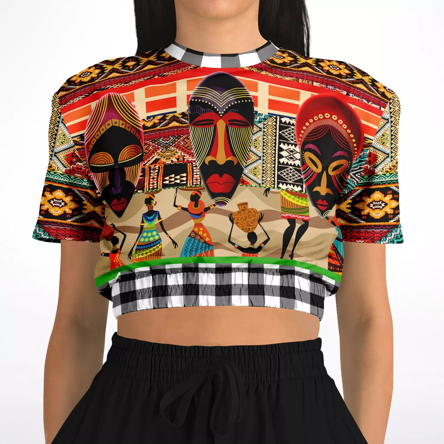 Africa Short Sleeve Cropped Eco-Poly Sweater