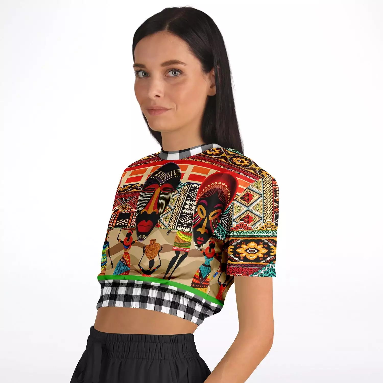 Africa Short Sleeve Cropped Eco-Poly Sweater