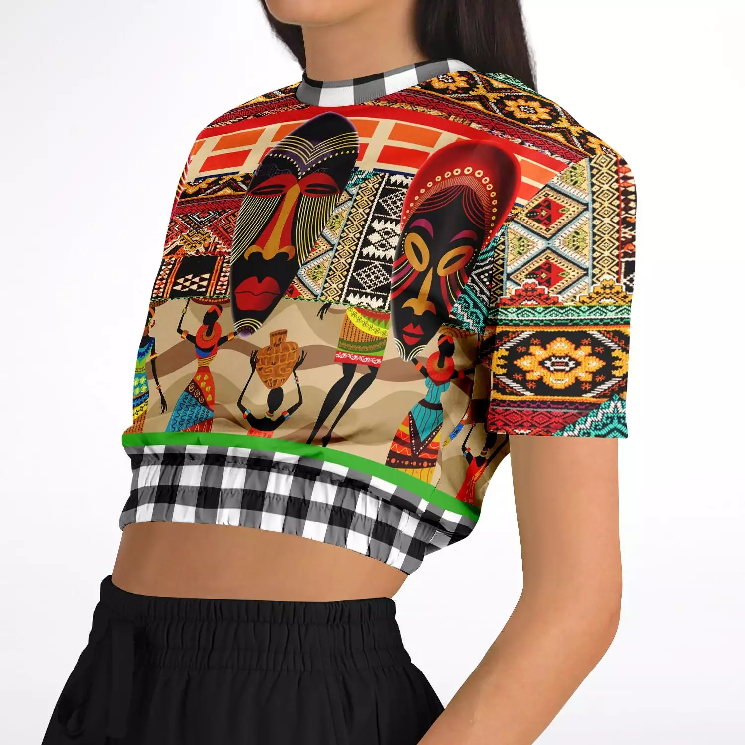 Africa Short Sleeve Cropped Eco-Poly Sweater