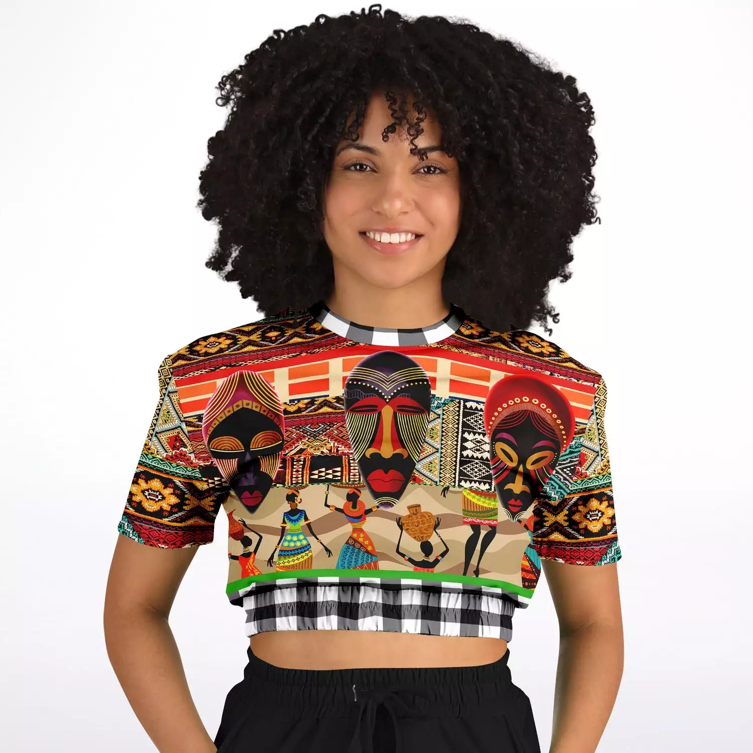 Africa Short Sleeve Cropped Eco-Poly Sweater