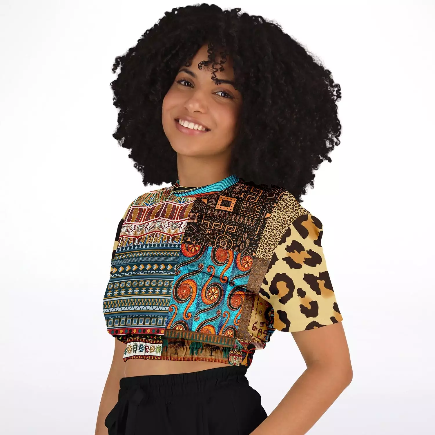 African Print Cropped Sweater