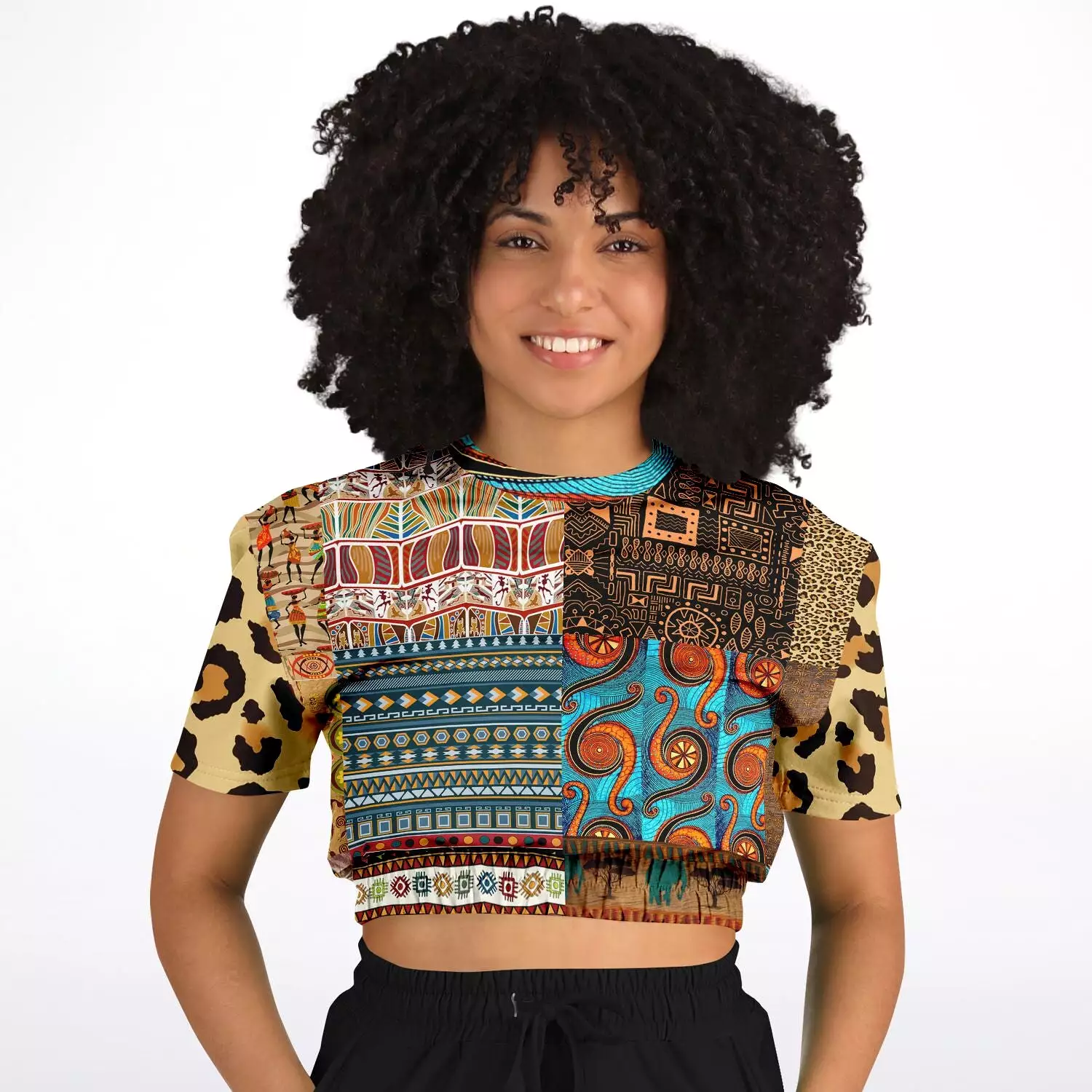 African Print Cropped Sweater