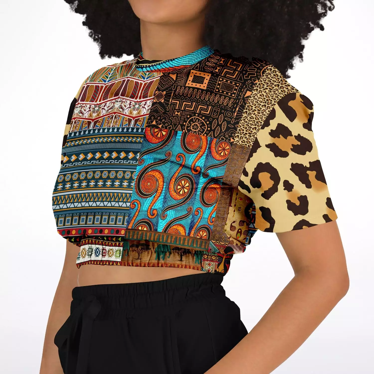 African Print Cropped Sweater