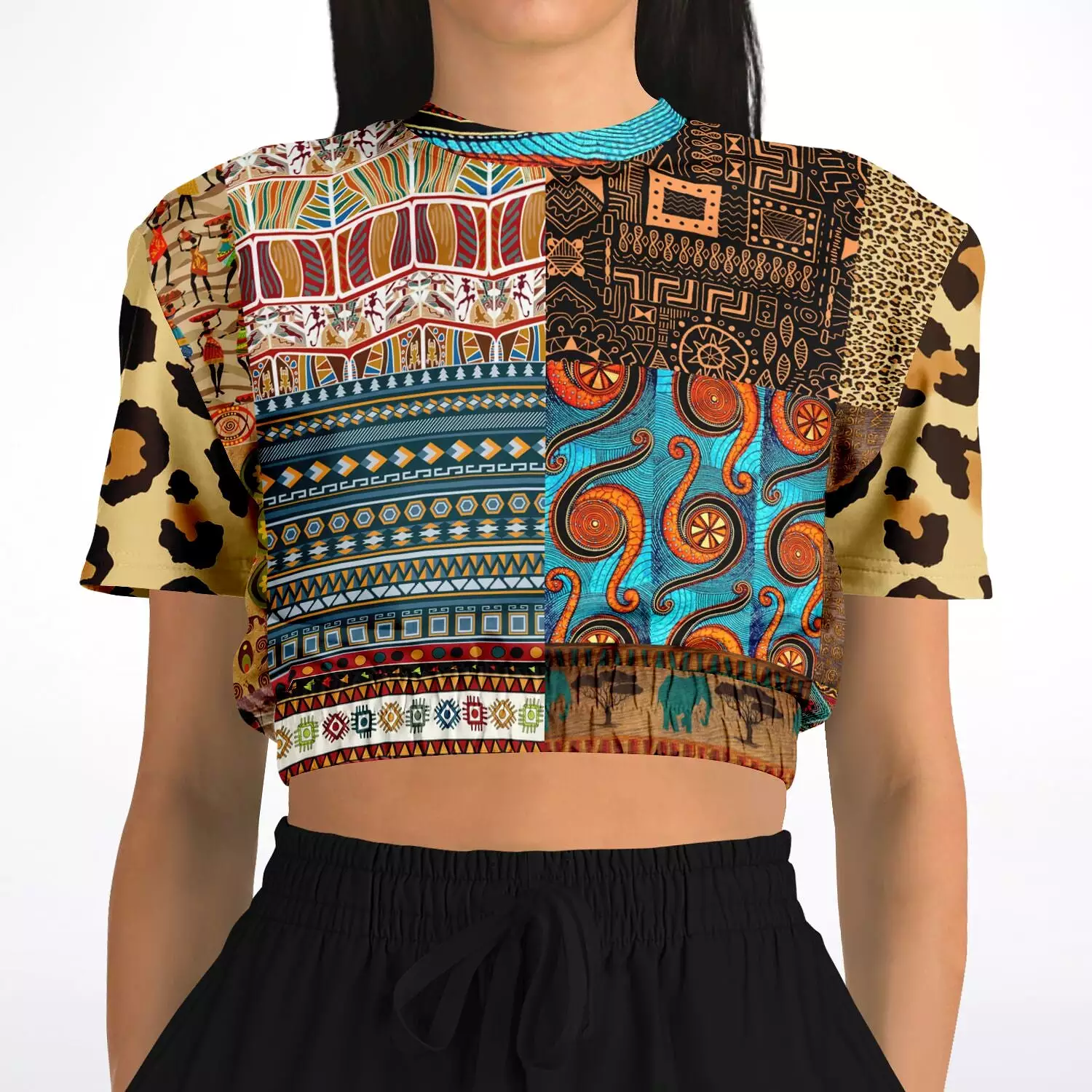 African Print Cropped Sweater