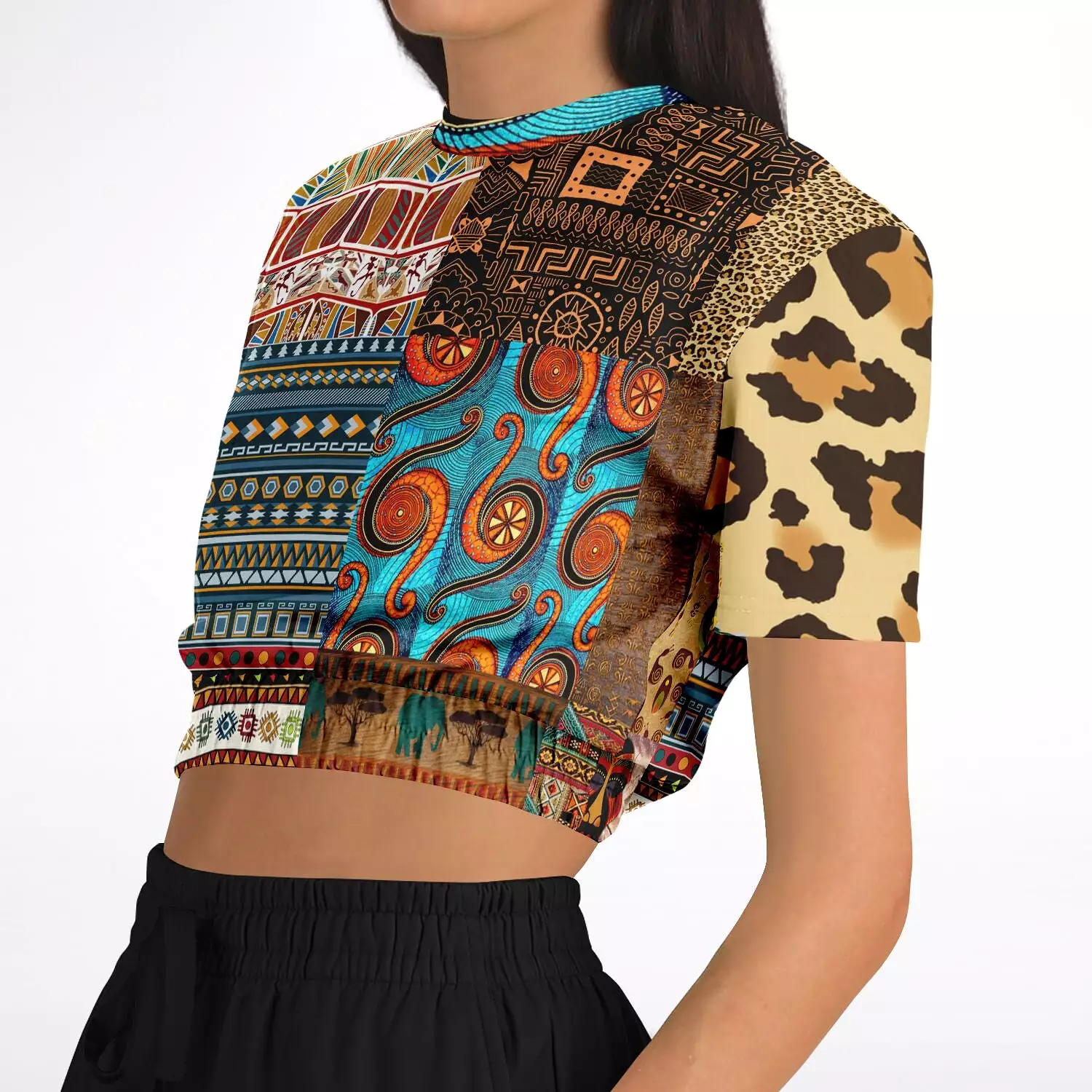 African Print Cropped Sweater