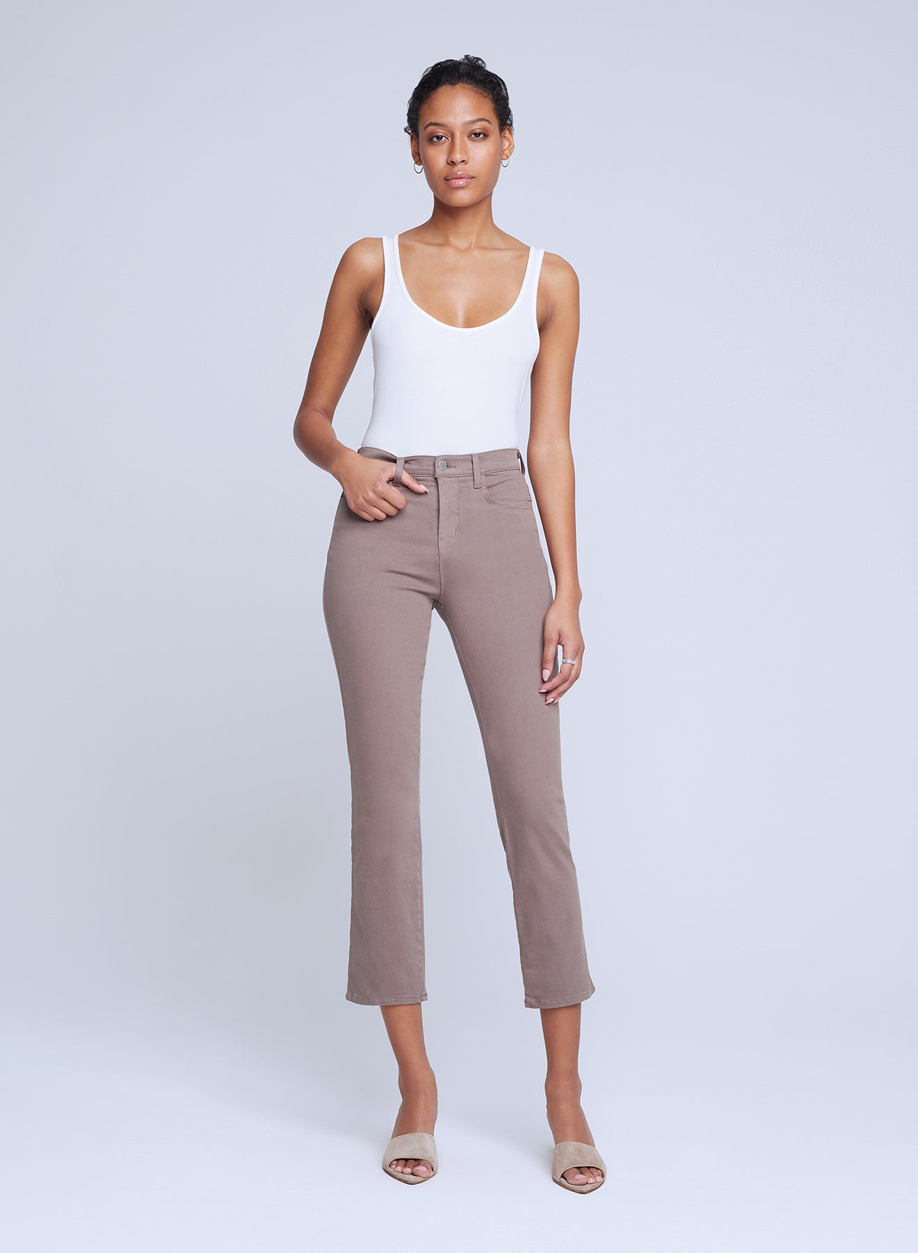 Agency - Alexia High Waist Crop Cigarette Jeans - Deep Taupe.