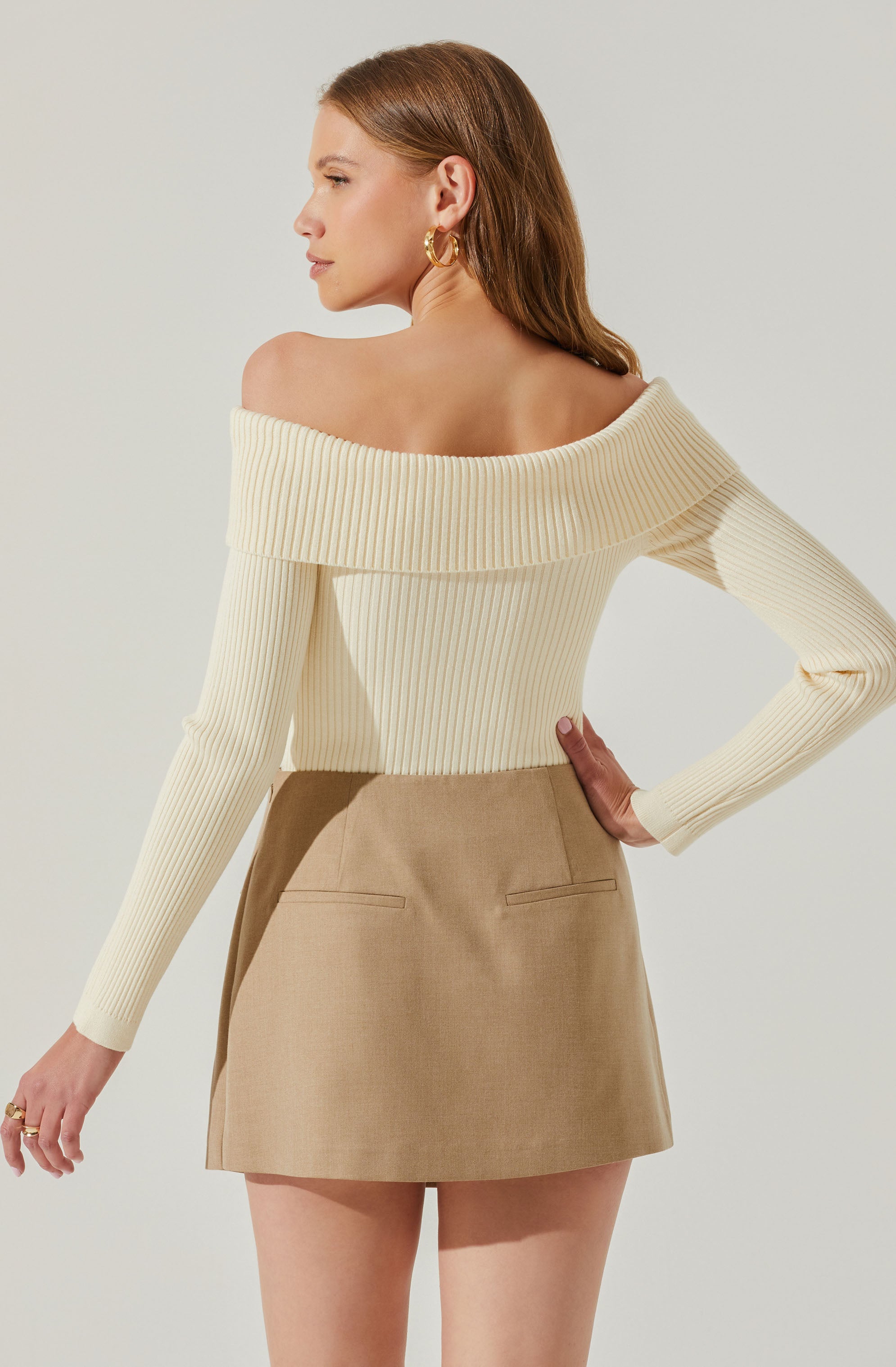 Ainsley Off Shoulder Sweater - Ribbed Texture