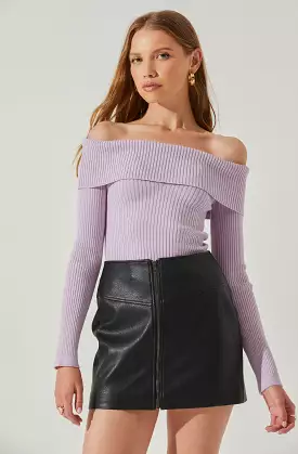 Ainsley Off Shoulder Sweater - Ribbed Texture