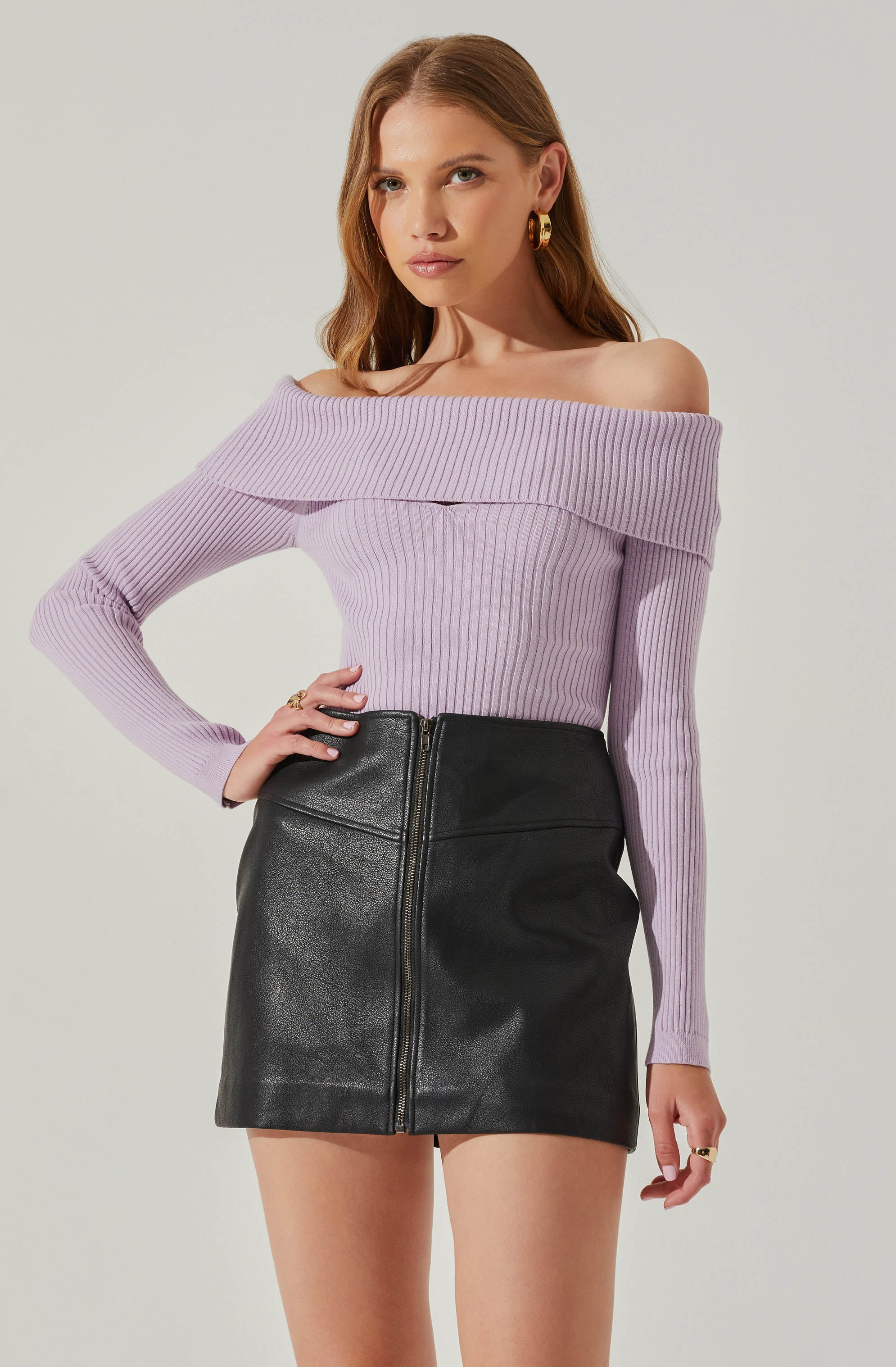 Ainsley Off Shoulder Sweater - Ribbed Texture