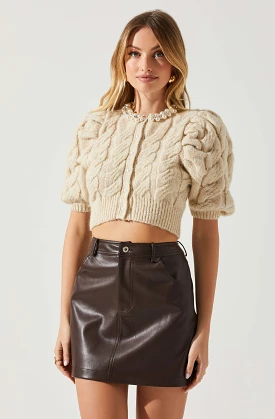 Aitana Pearl Cable Knit Sweater with Short Sleeves