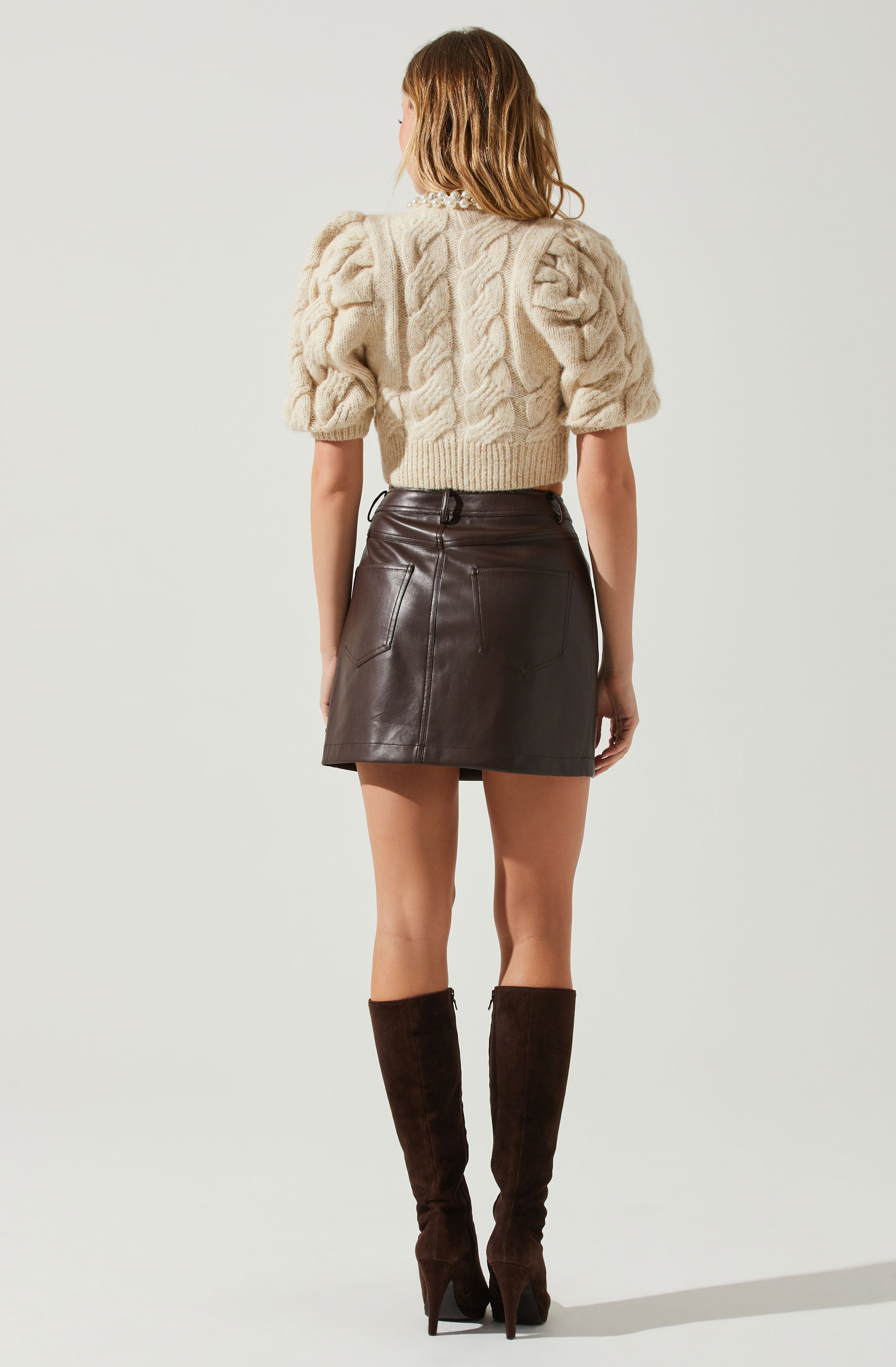 Aitana Pearl Cable Knit Sweater with Short Sleeves