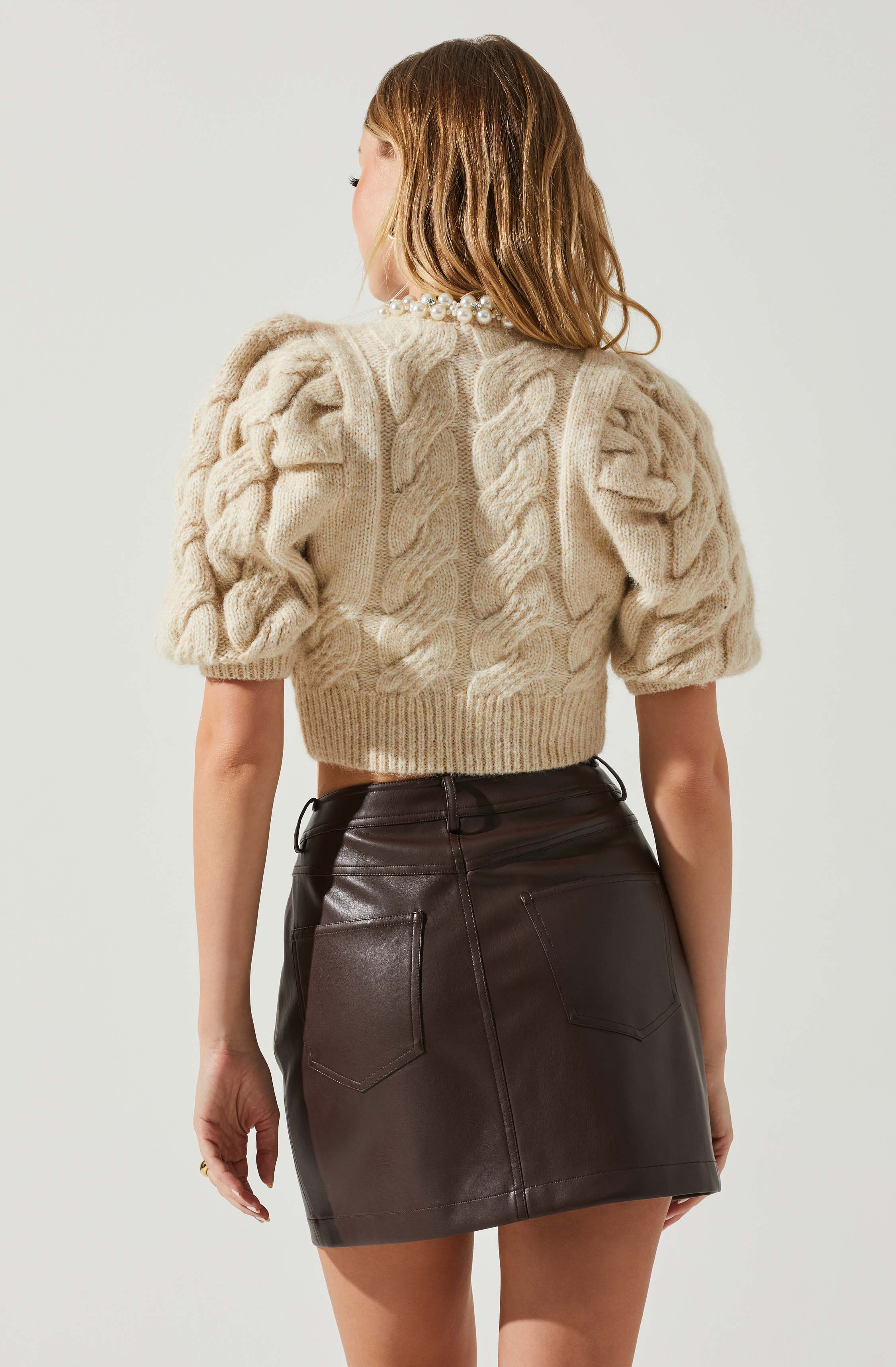 Aitana Pearl Cable Knit Sweater with Short Sleeves