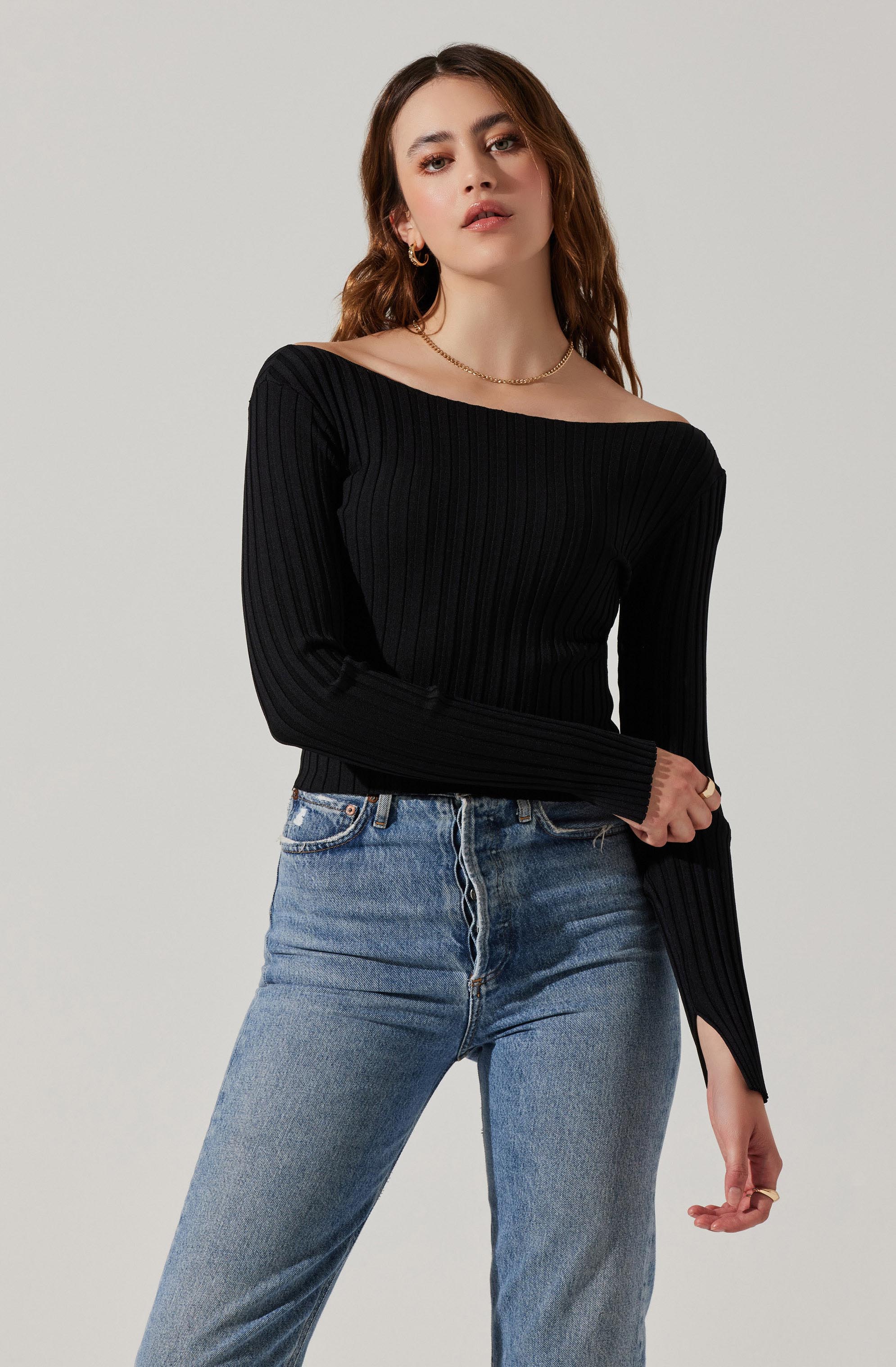 Alessandra Off Shoulder Ribbed Sweater