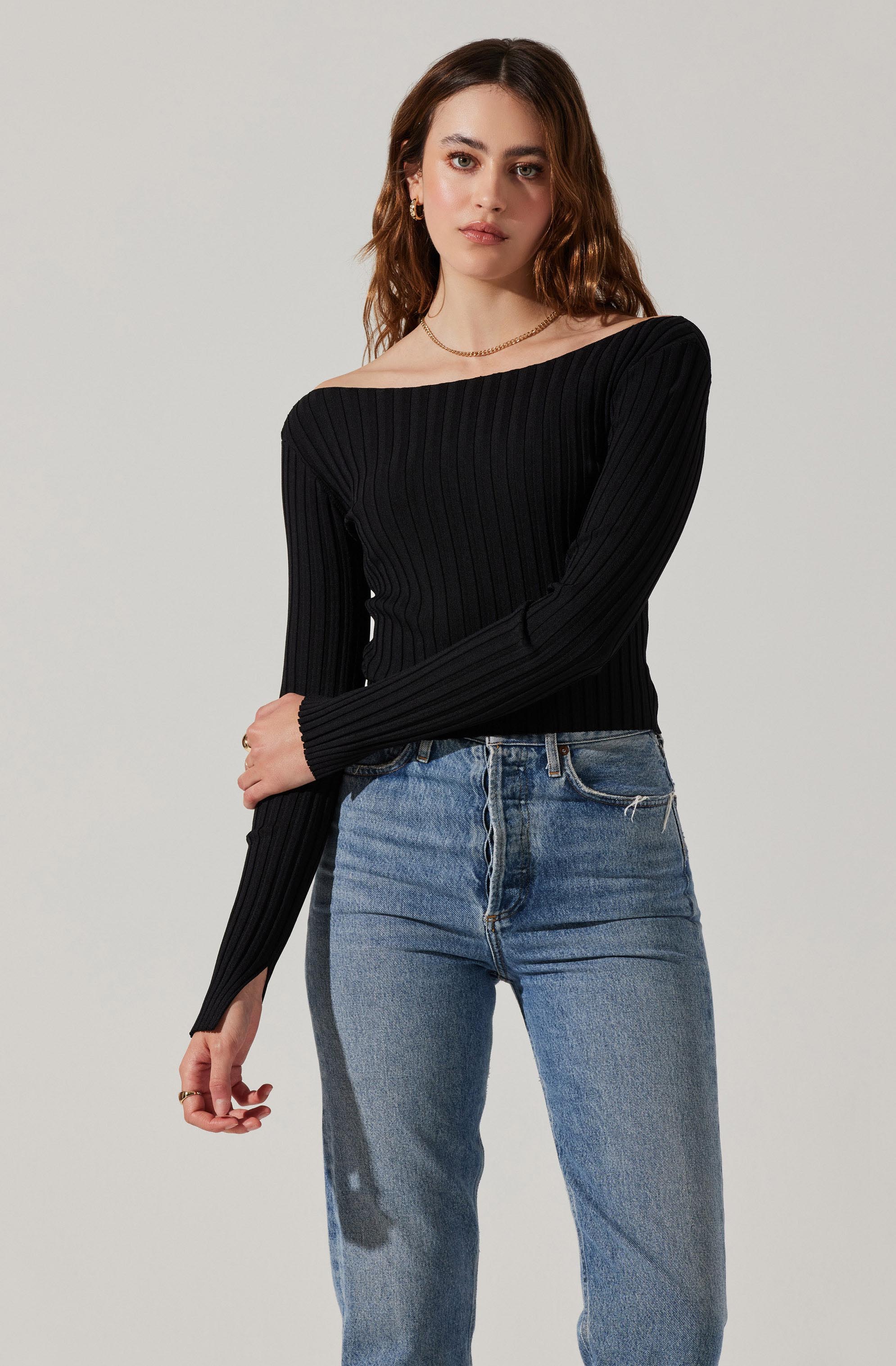 Alessandra Off Shoulder Ribbed Sweater