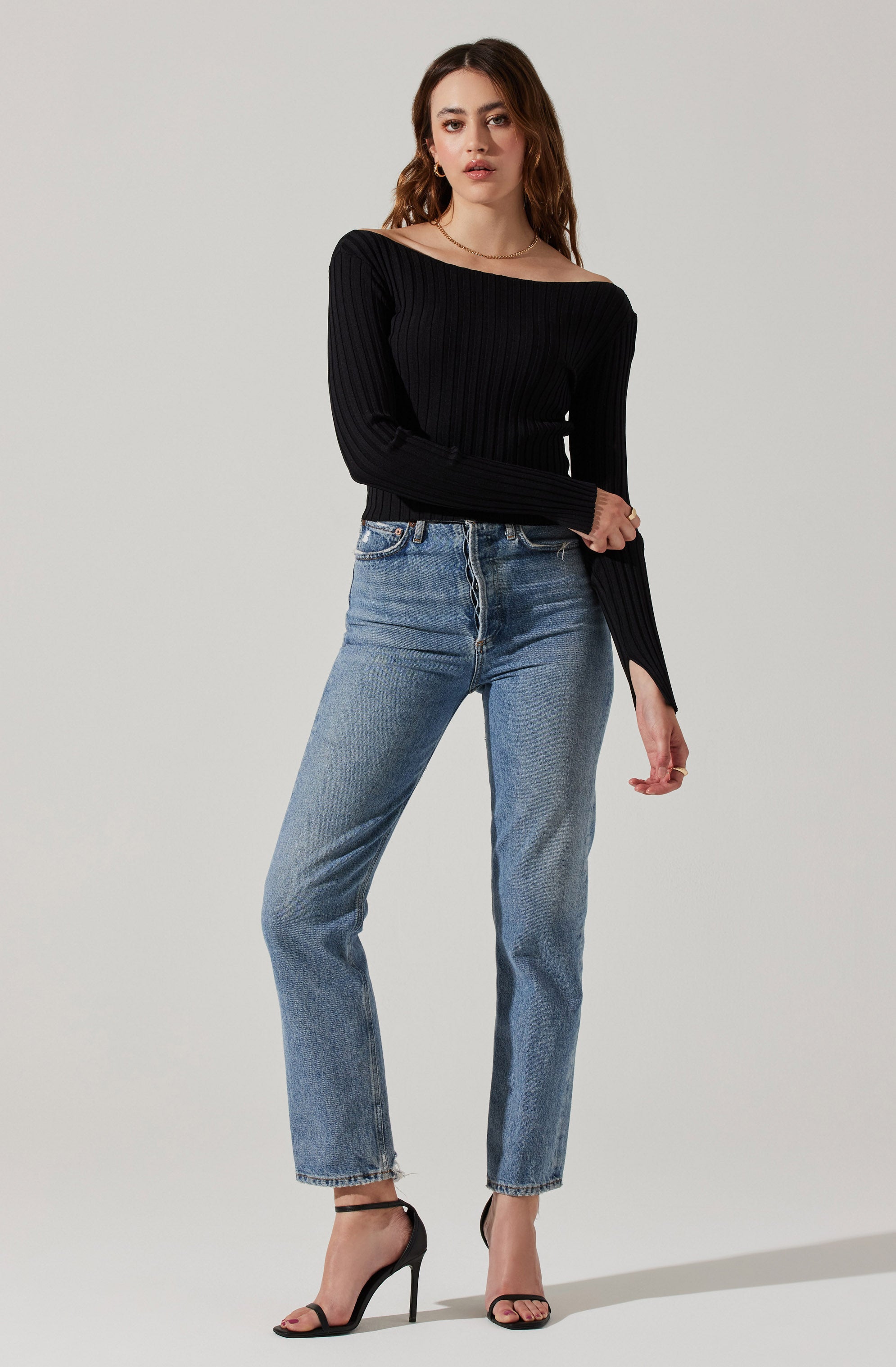 Alessandra Off Shoulder Ribbed Sweater