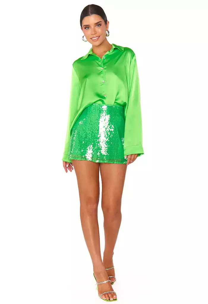 All Night Skort - Bright Green Sequins is transformed into Bright Green Sequin All Night Skort