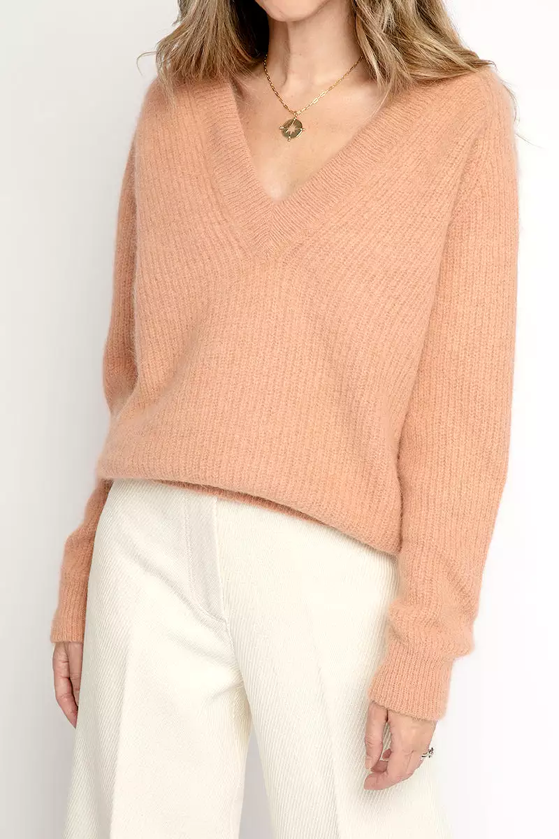 An Angora Wool V-Neck Sweater in Cammello Color