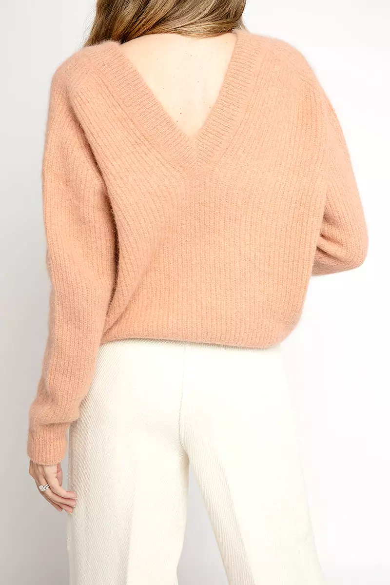 An Angora Wool V-Neck Sweater in Cammello Color