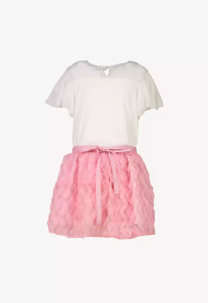 Anime Print Embroidered T-Shirt and Ruffled Wave Skirt Set