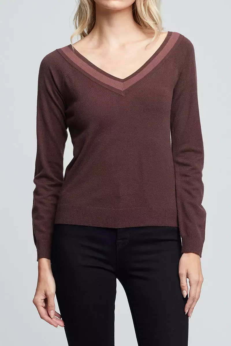 Antoinette V-Neck Sweater - Chocolate Brown