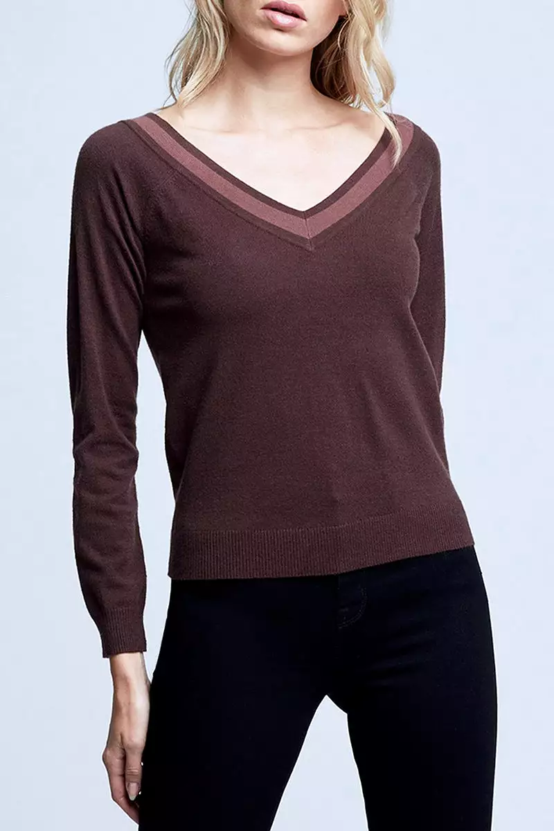 Antoinette V-Neck Sweater - Chocolate Brown