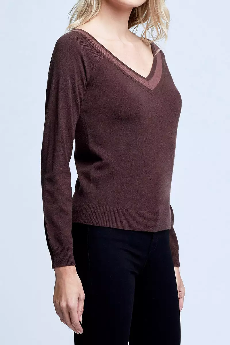 Antoinette V-Neck Sweater - Chocolate Brown