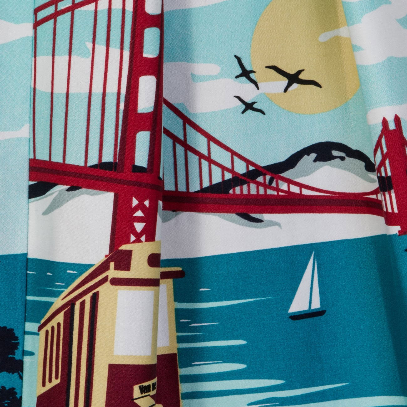 Aqua Blue San Francisco City Print 50s Swing Dress by Collectif - Buy Now