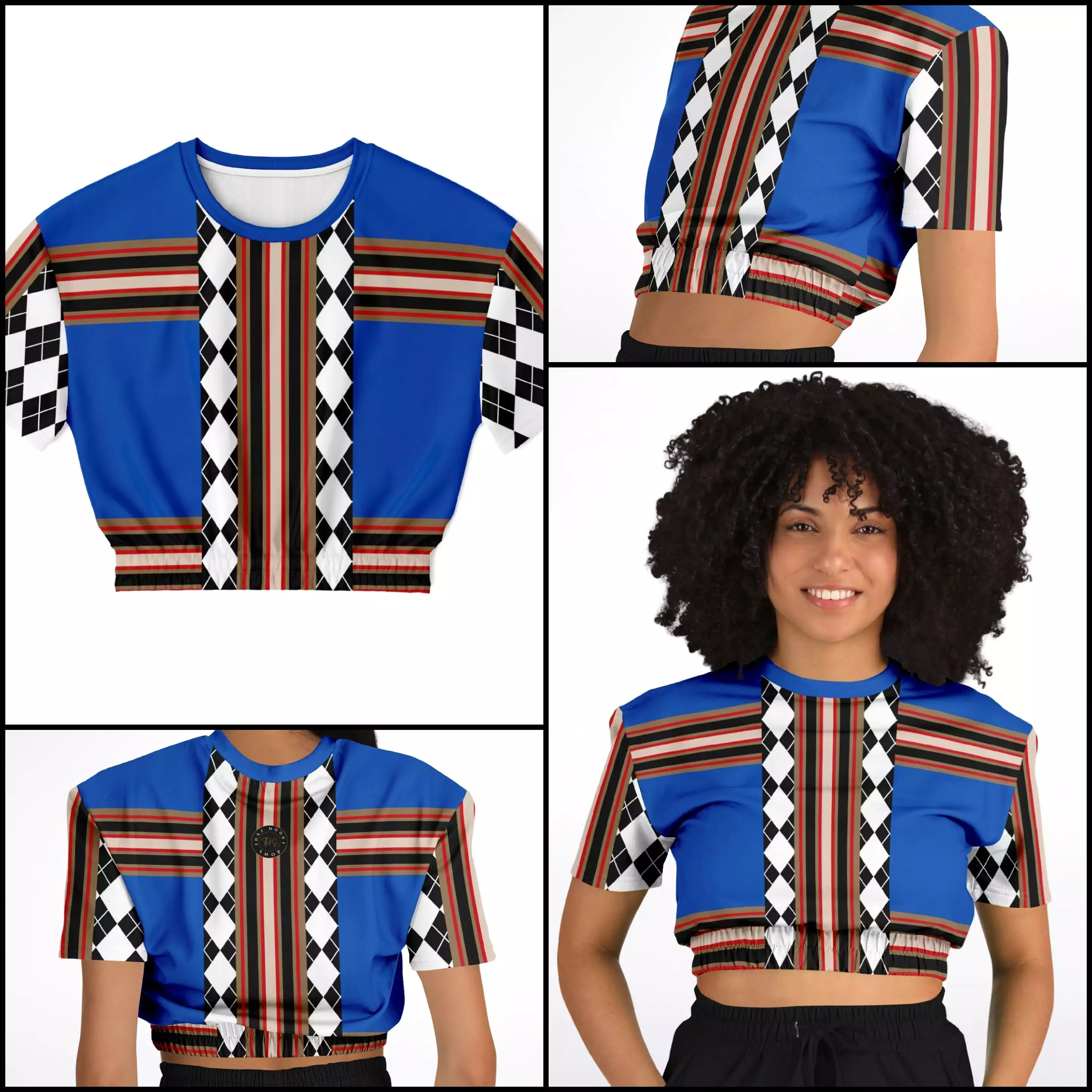 Argyle Blue Short Sleeve Cropped Sweater Eco-Poly DLX