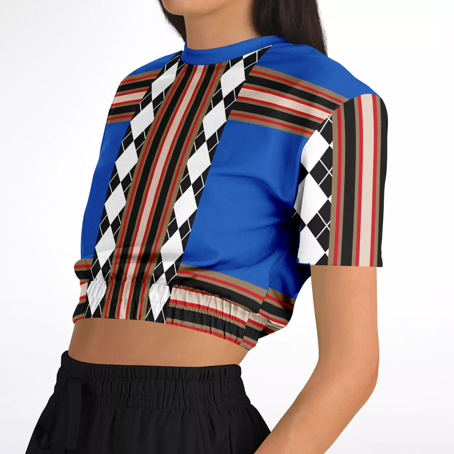 Argyle Blue Short Sleeve Cropped Sweater Eco-Poly DLX