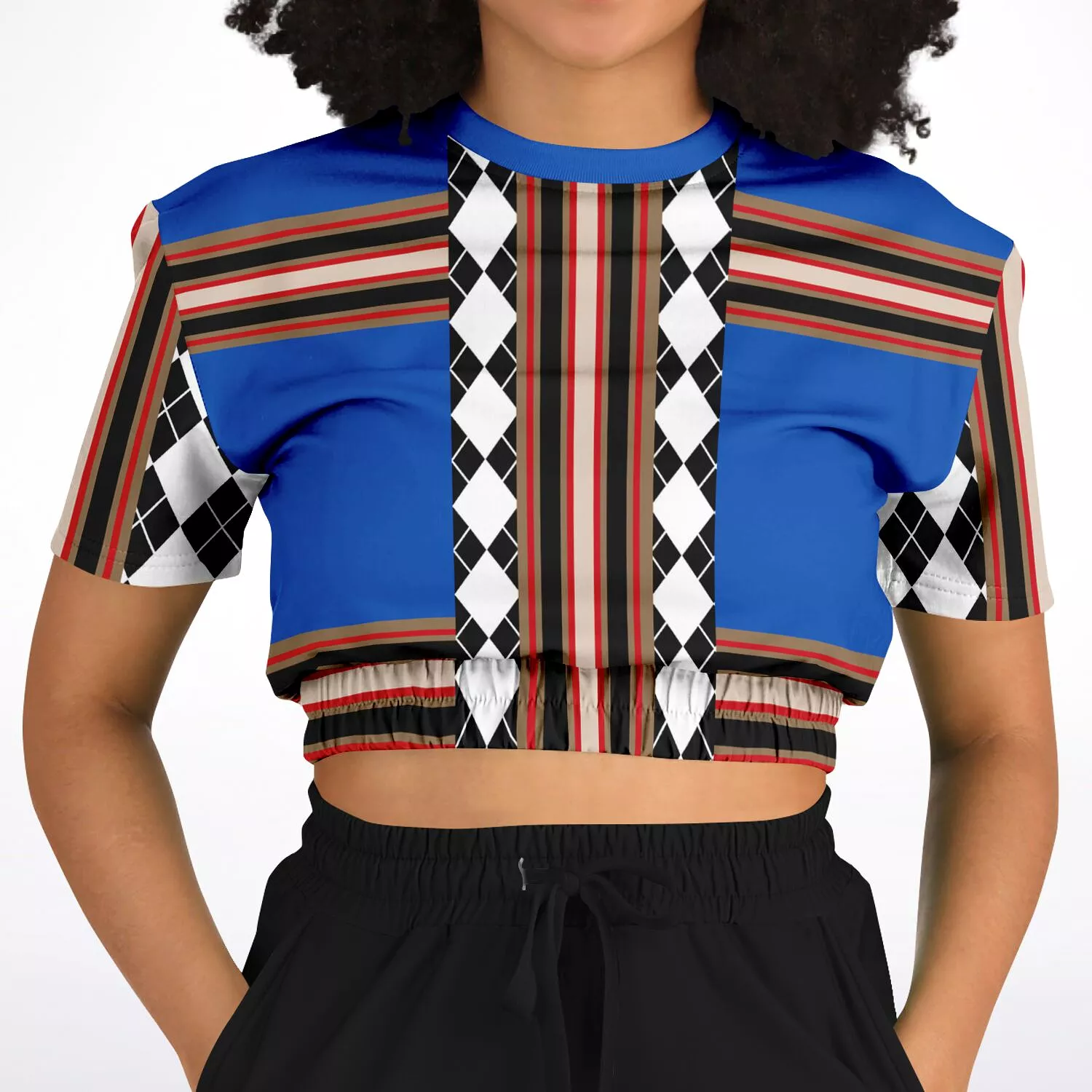 Argyle Blue Short Sleeve Cropped Sweater Eco-Poly DLX