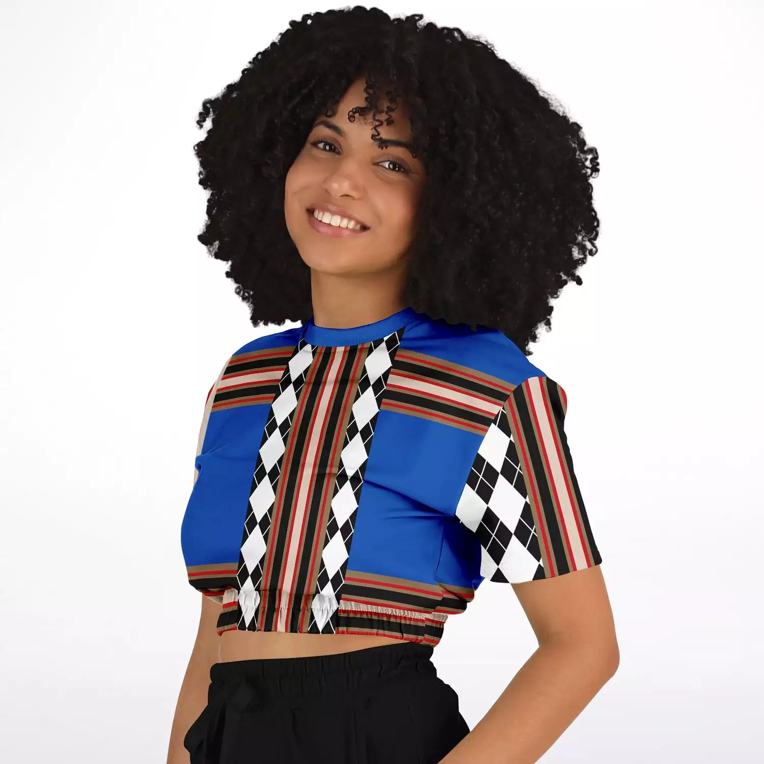 Argyle Blue Short Sleeve Cropped Sweater Eco-Poly DLX