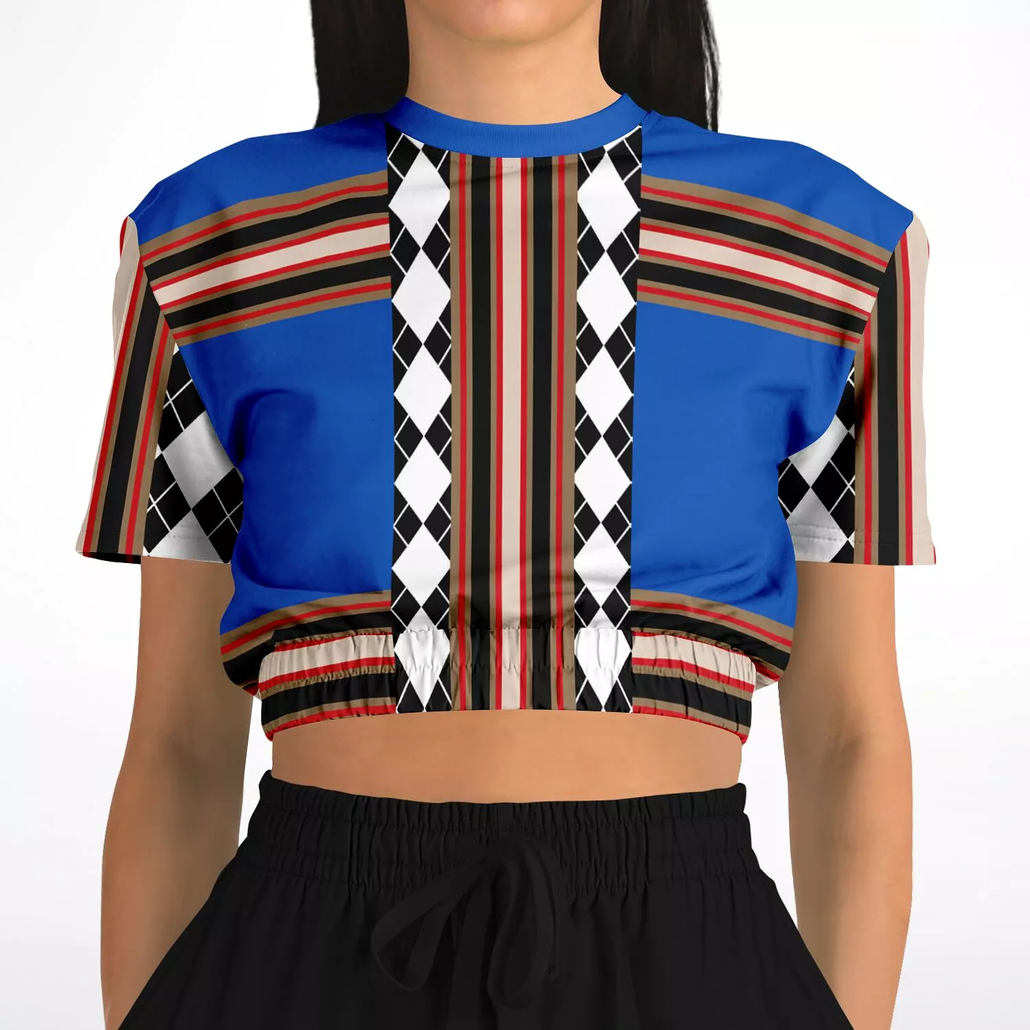 Argyle Blue Short Sleeve Cropped Sweater Eco-Poly DLX