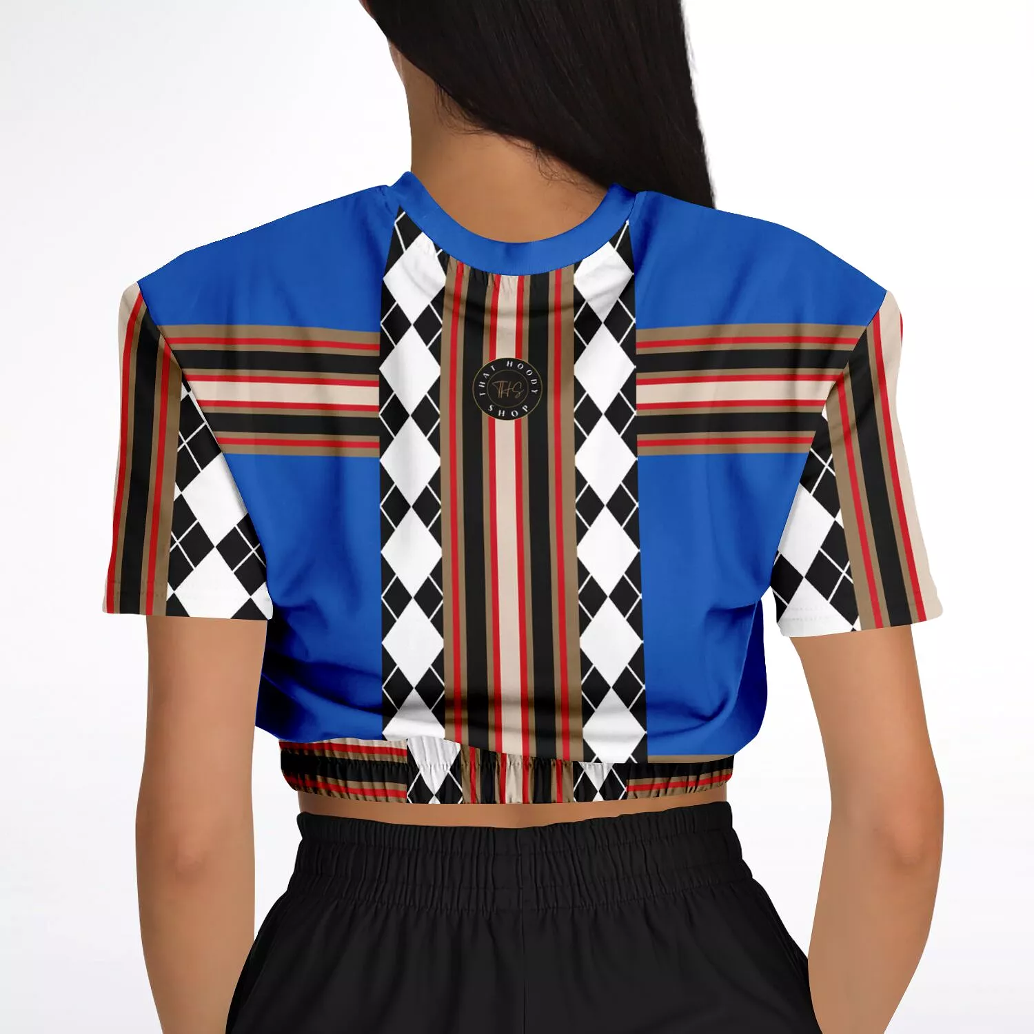 Argyle Blue Short Sleeve Cropped Sweater Eco-Poly DLX