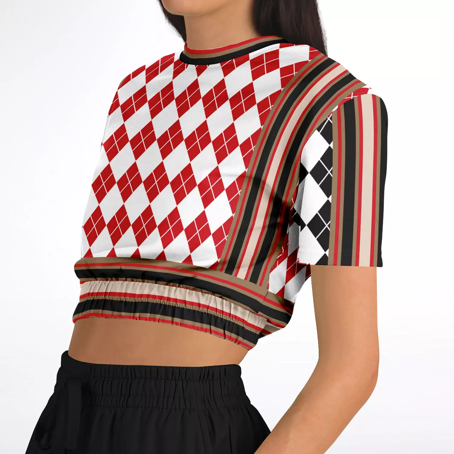 Argyle Short Sleeve Cropped Sweater