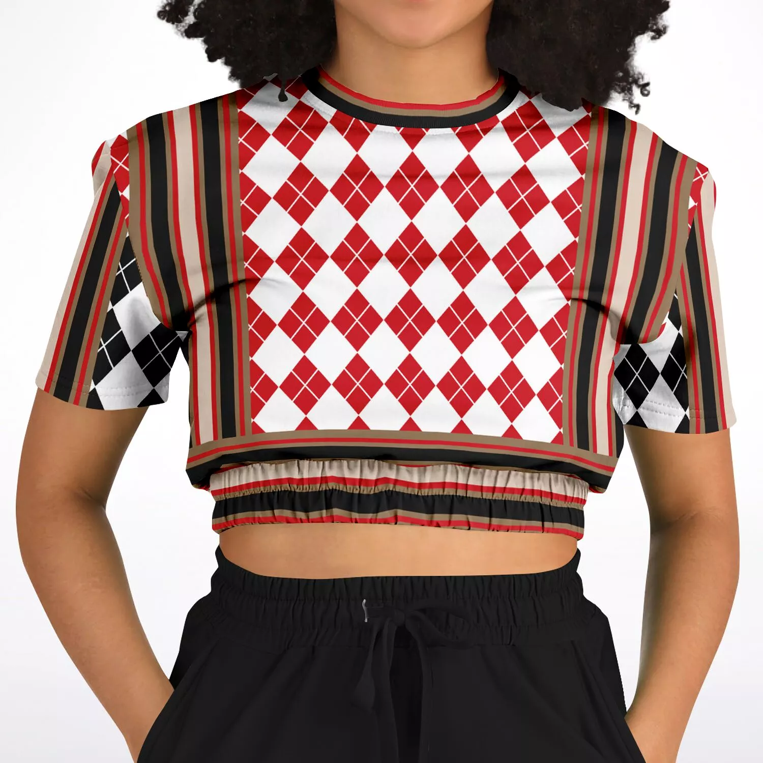 Argyle Short Sleeve Cropped Sweater