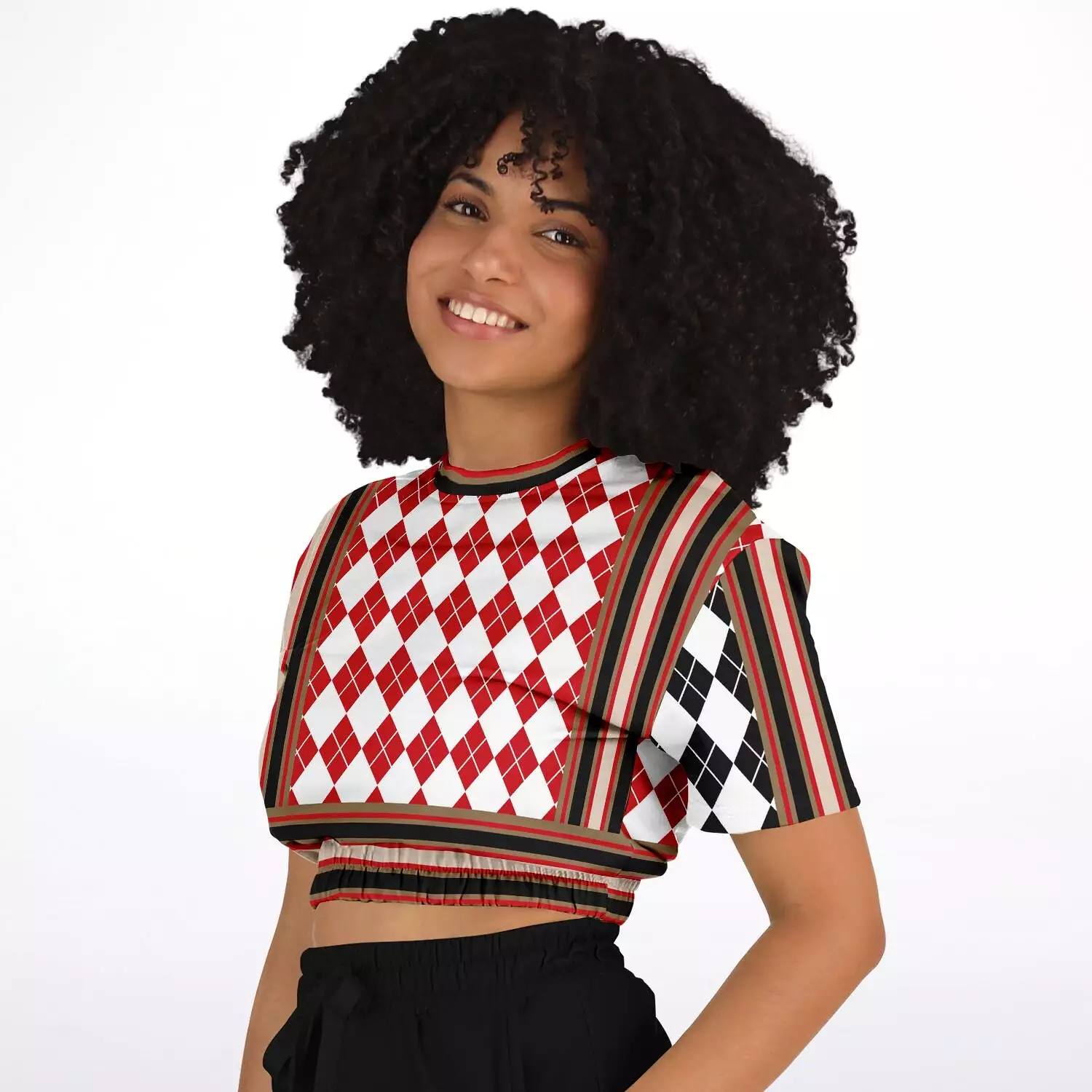 Argyle Short Sleeve Cropped Sweater