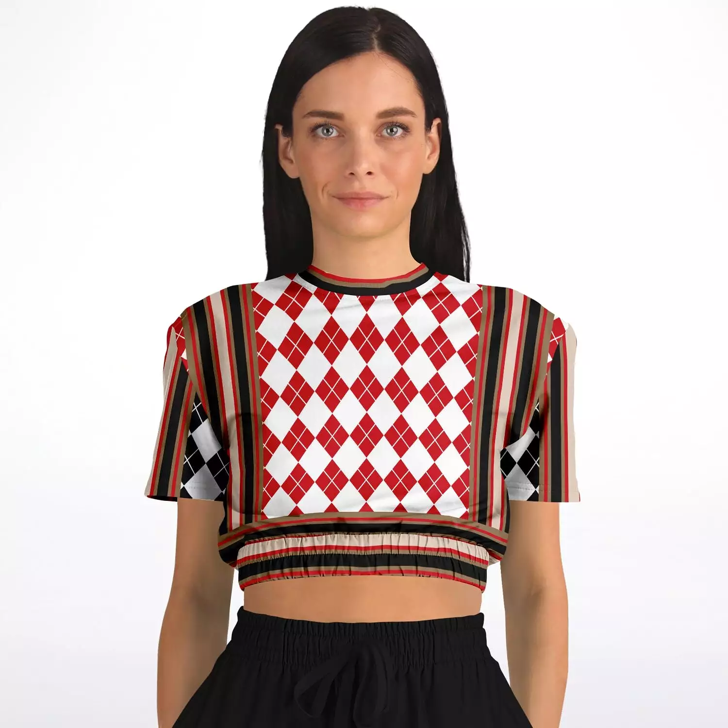 Argyle Short Sleeve Cropped Sweater