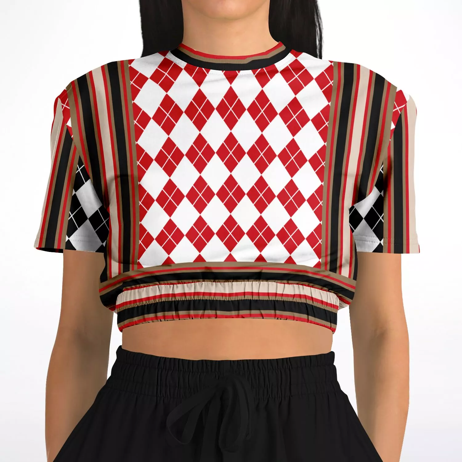 Argyle Short Sleeve Cropped Sweater