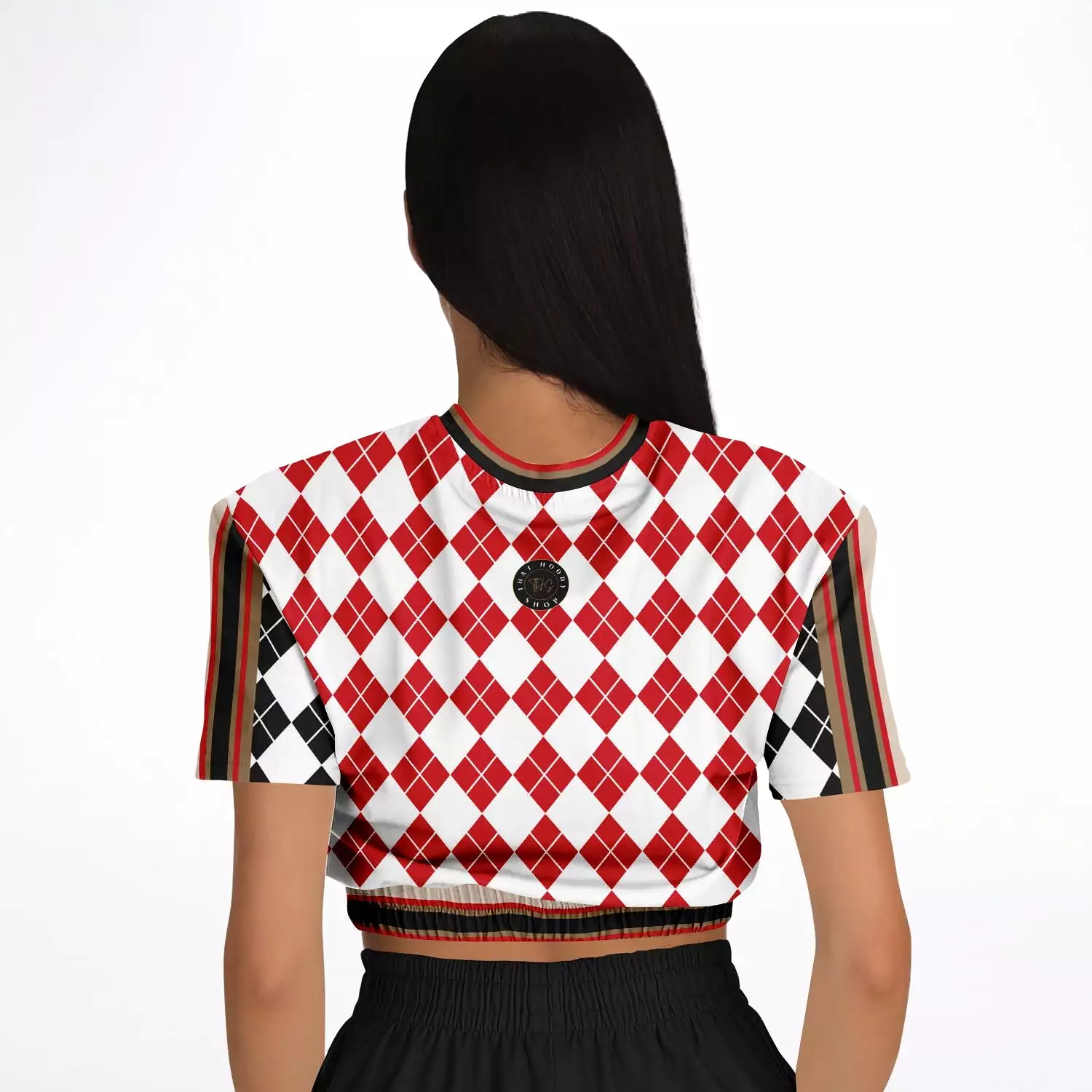 Argyle Short Sleeve Cropped Sweater